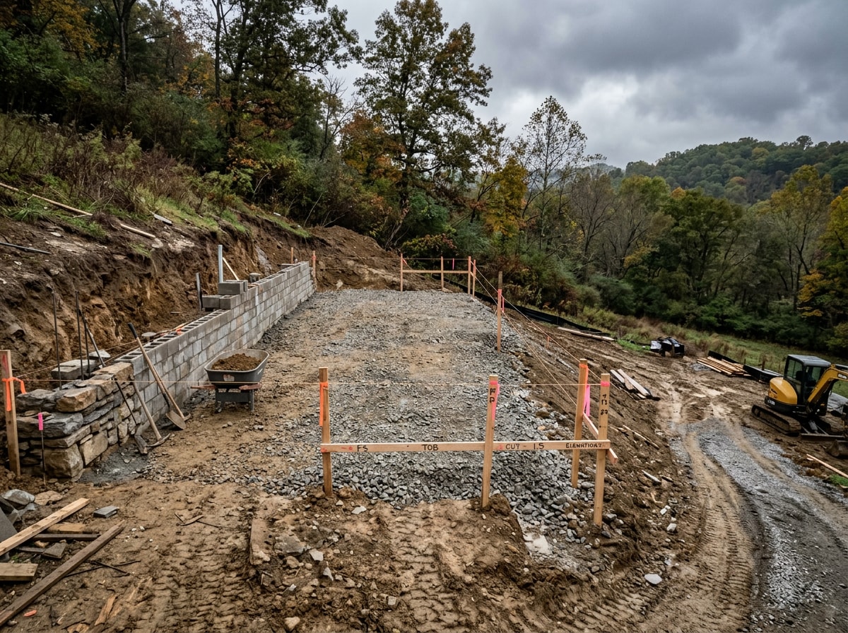 Hillside yard in Forrest Hills, TN graded for artificial turf installation