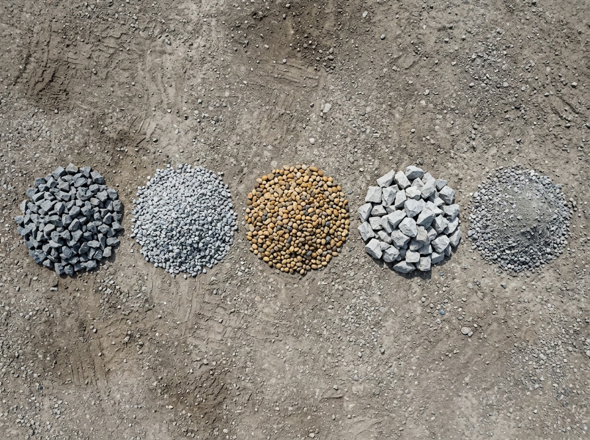 Comparison of crushed stone and gravel sizes including number 57 stone and pea gravel for Nolensville driveways