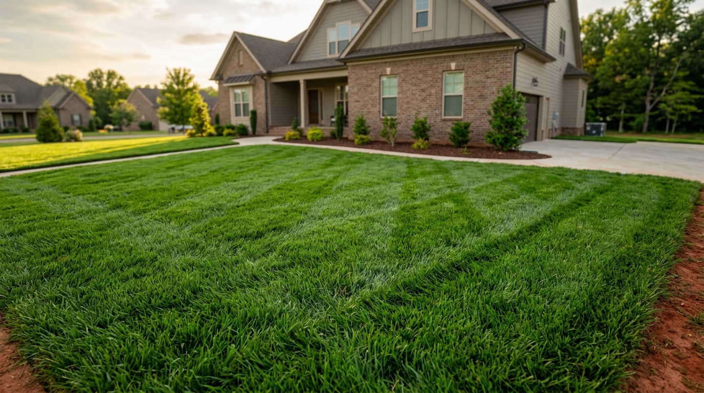 Healthy green fescue lawn after professional lawn treatment in Thompsons Station, TN Healthy green fescue lawn after professional lawn treatment in Thompsons Station, TN