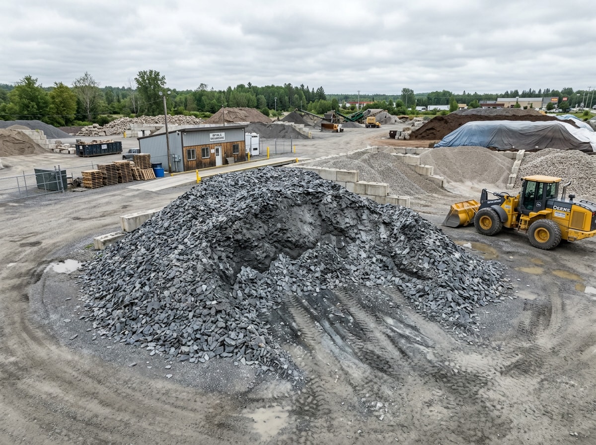 Bulk slate chips piled at a landscaping supply yard ready for delivery