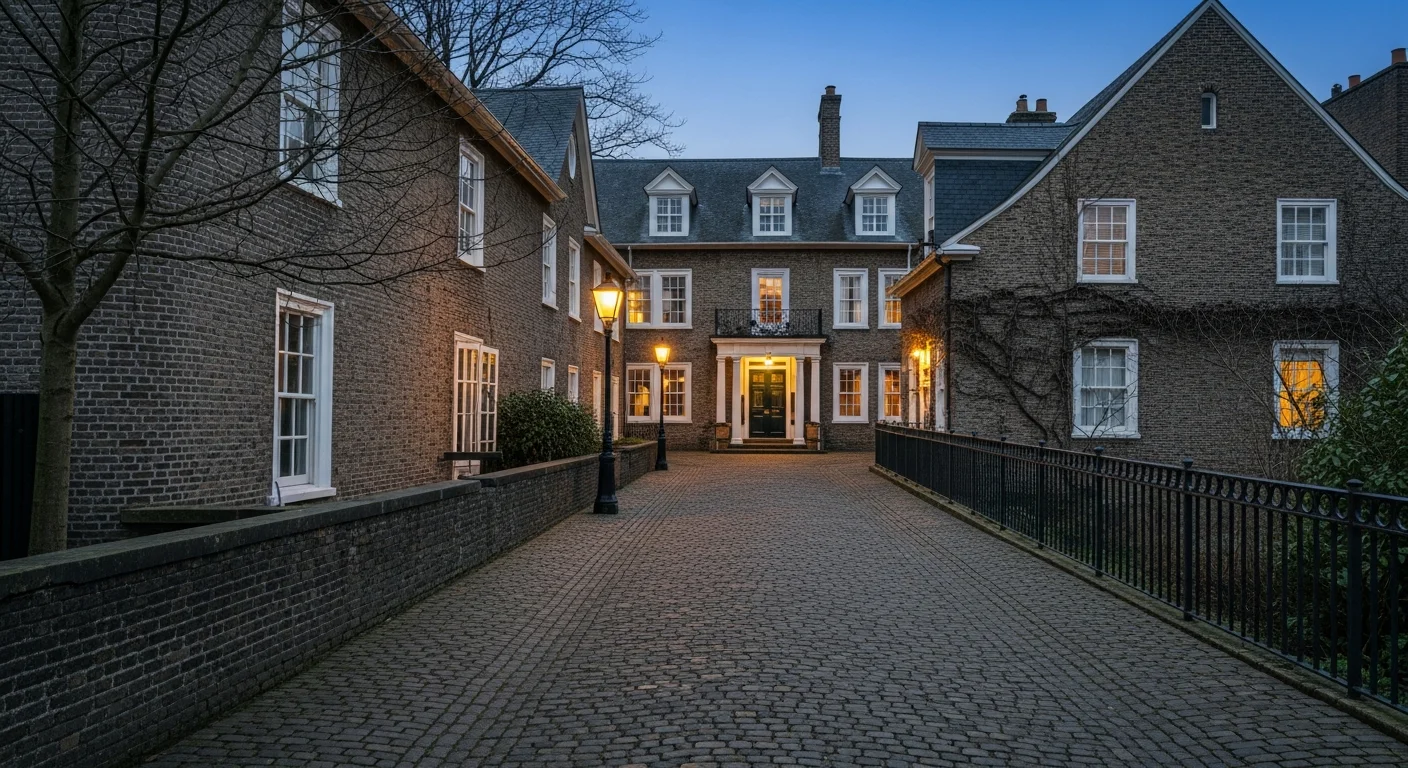 Historic Franklin home with white columns and mature trees lining the front yard.